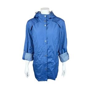 Susan Graver Water-Resistant Hooded Jacket w/ Gingham Print Chambray X-Large Sz